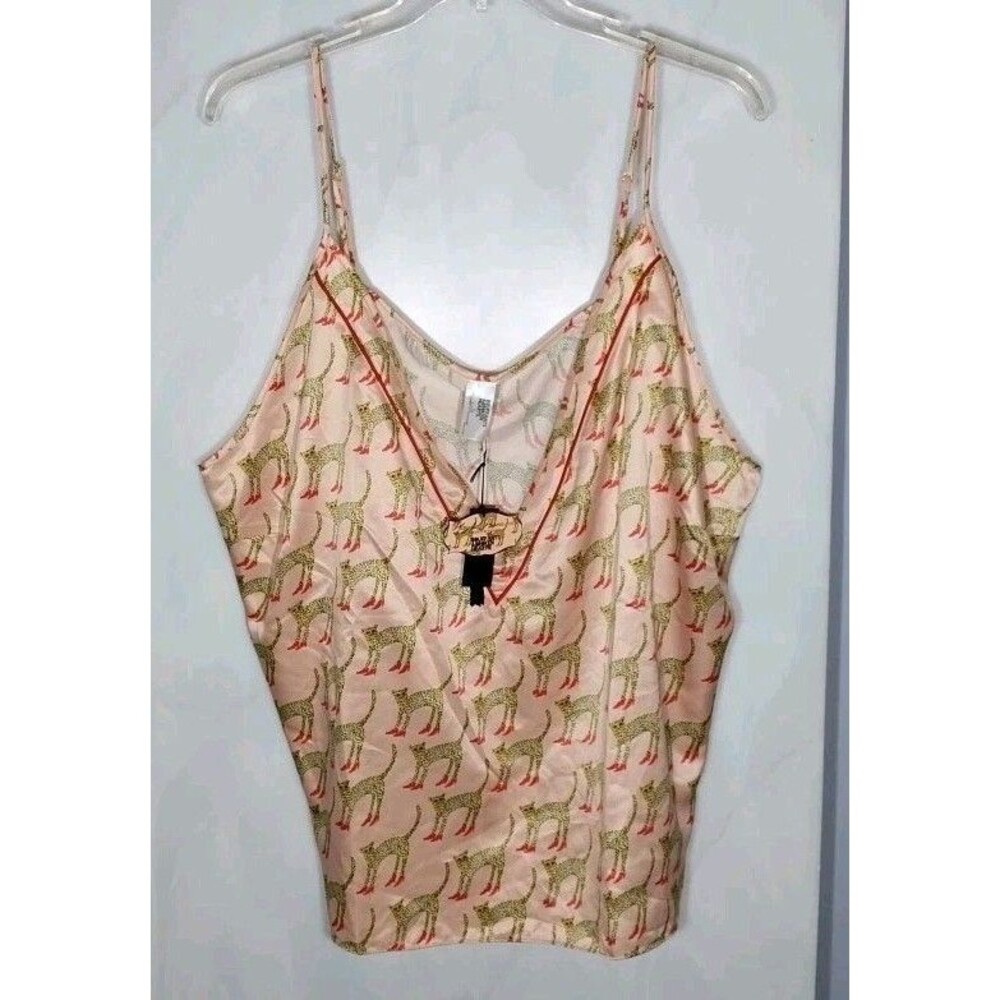 Plus Size 22 Satin Cami Top Pink Cheetah Animal Print NWT Novelty Lingerie Tank